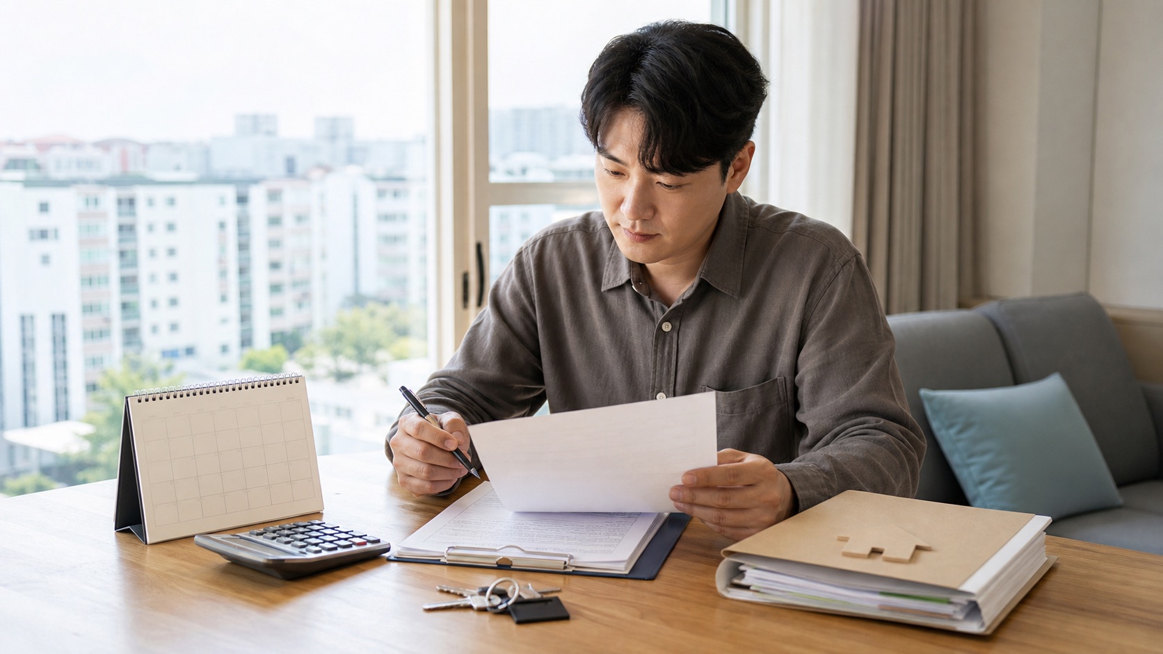 부동산 매도 후 양도소득세 신고기한과 계약서를 확인하는 사람