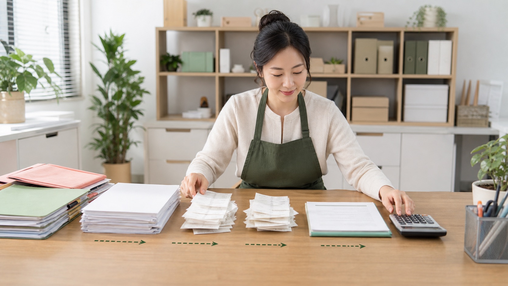 사업자가 수입과 필요경비 및 공제 자료를 순서대로 나눠 과세표준을 구하는 모습