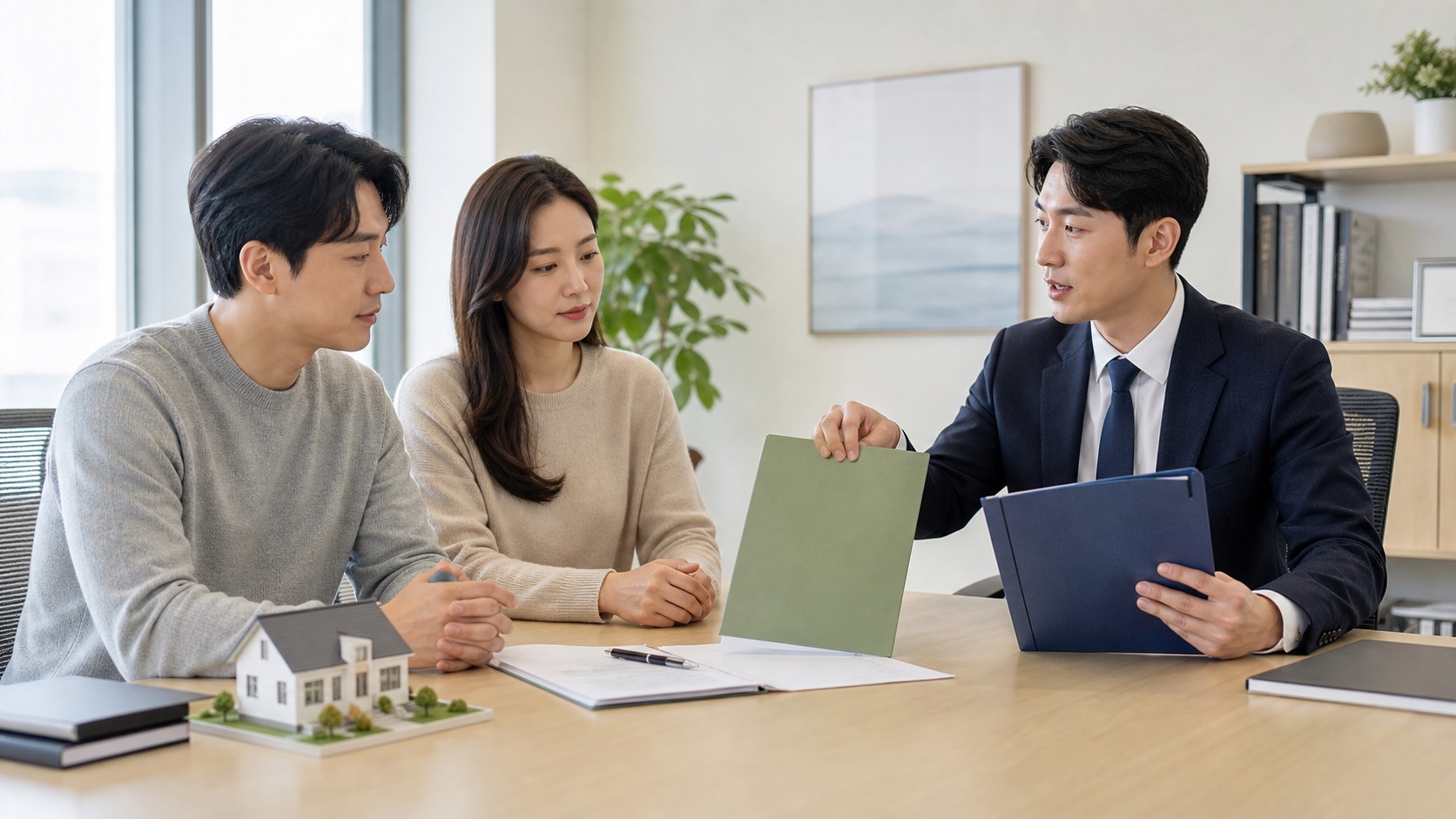 전문가가 재산분할 합의서의 재산분할과 위자료 항목을 구분해 설명하는 모습