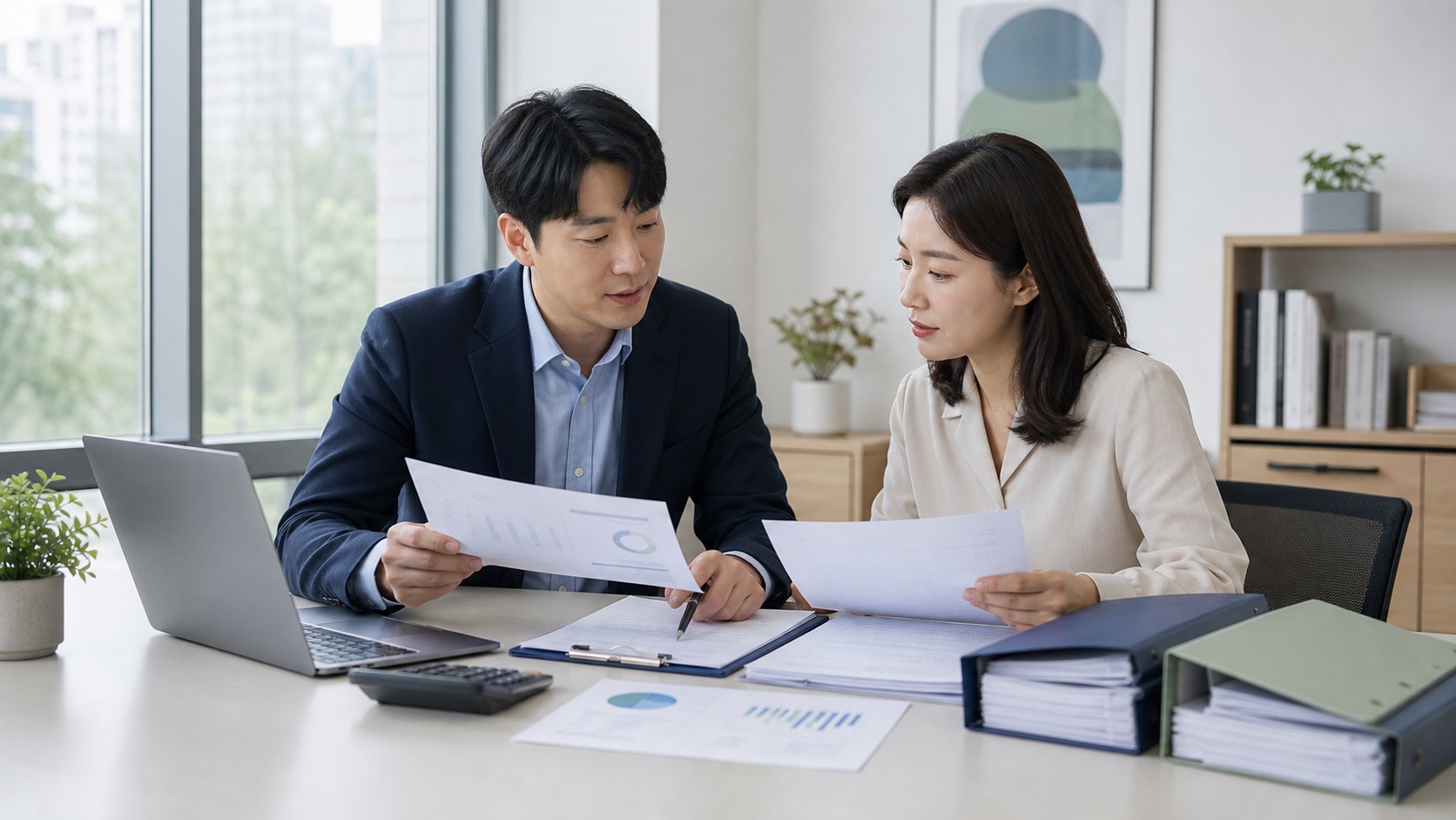 투자자가 ETF 분배금 내역과 은행 이자 및 연간 금융소득 자료를 한 표에 정리하는 모습