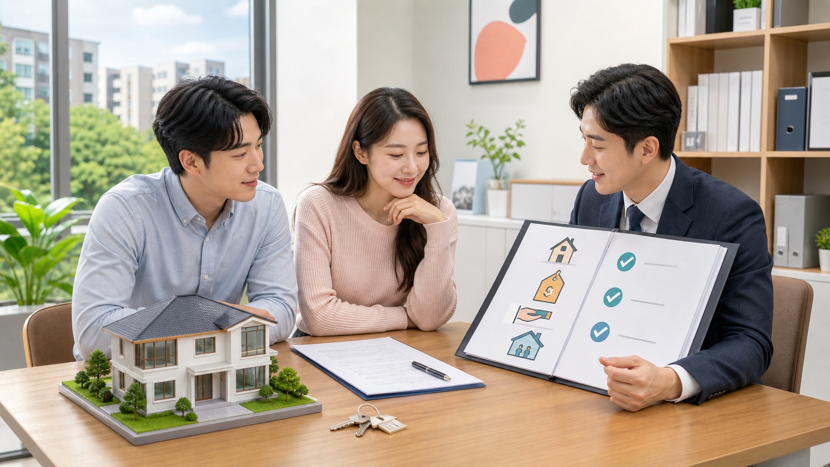 첫 집 구매자가 주택가격과 부부의 주택 보유 이력을 확인하는 모습
