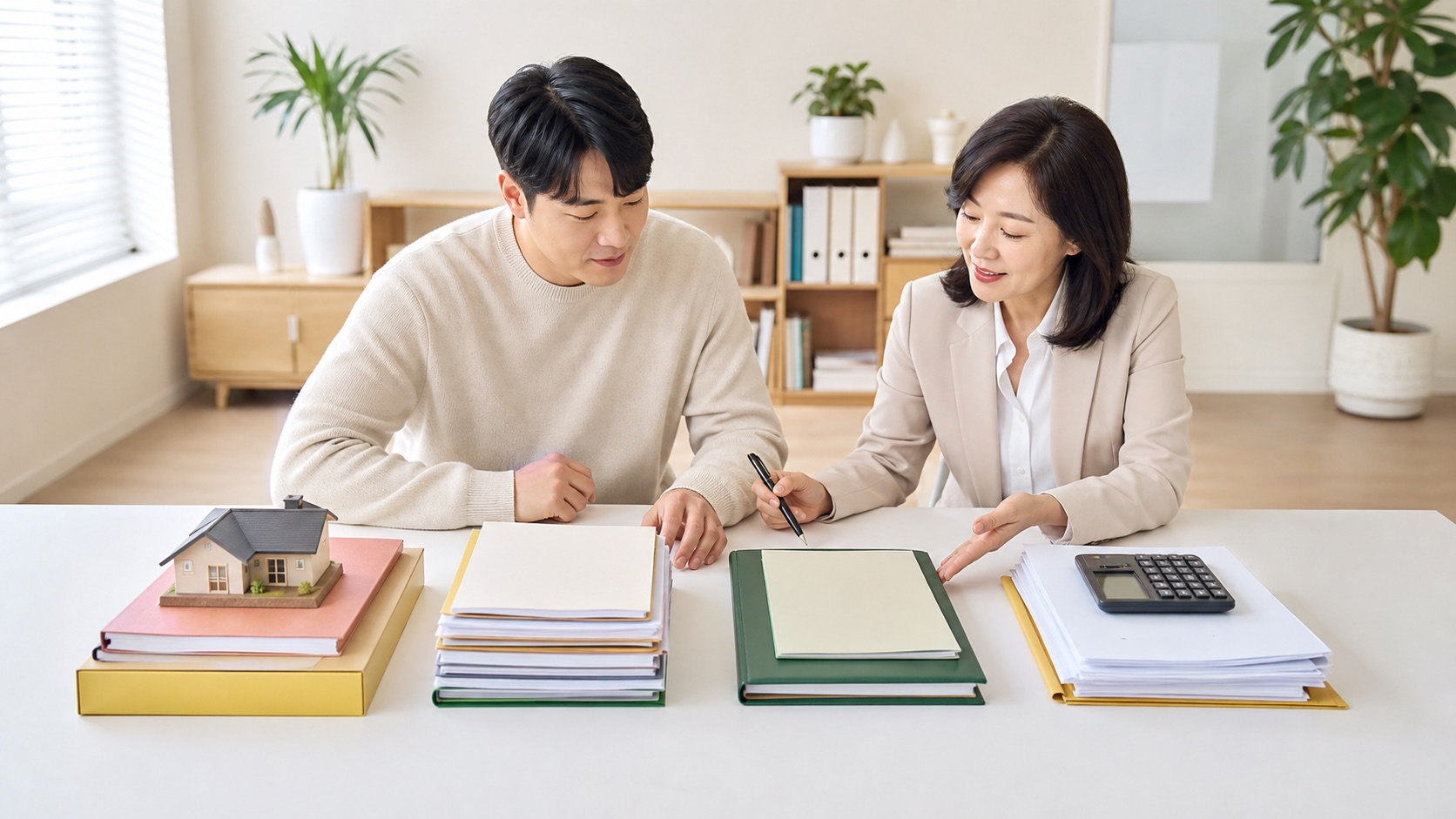 세무전문가가 증여재산과 과거 증여 및 공제 자료를 순서대로 배치해 계산하는 모습