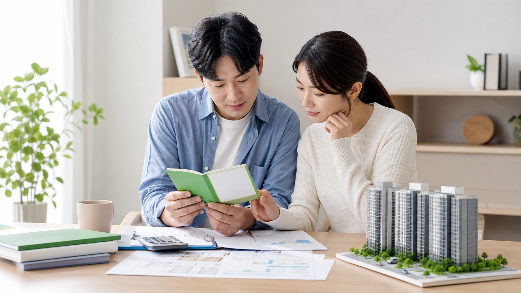 무주택 부부가 주택청약종합저축 통장과 연말정산 소득공제 자료를 확인하는 모습