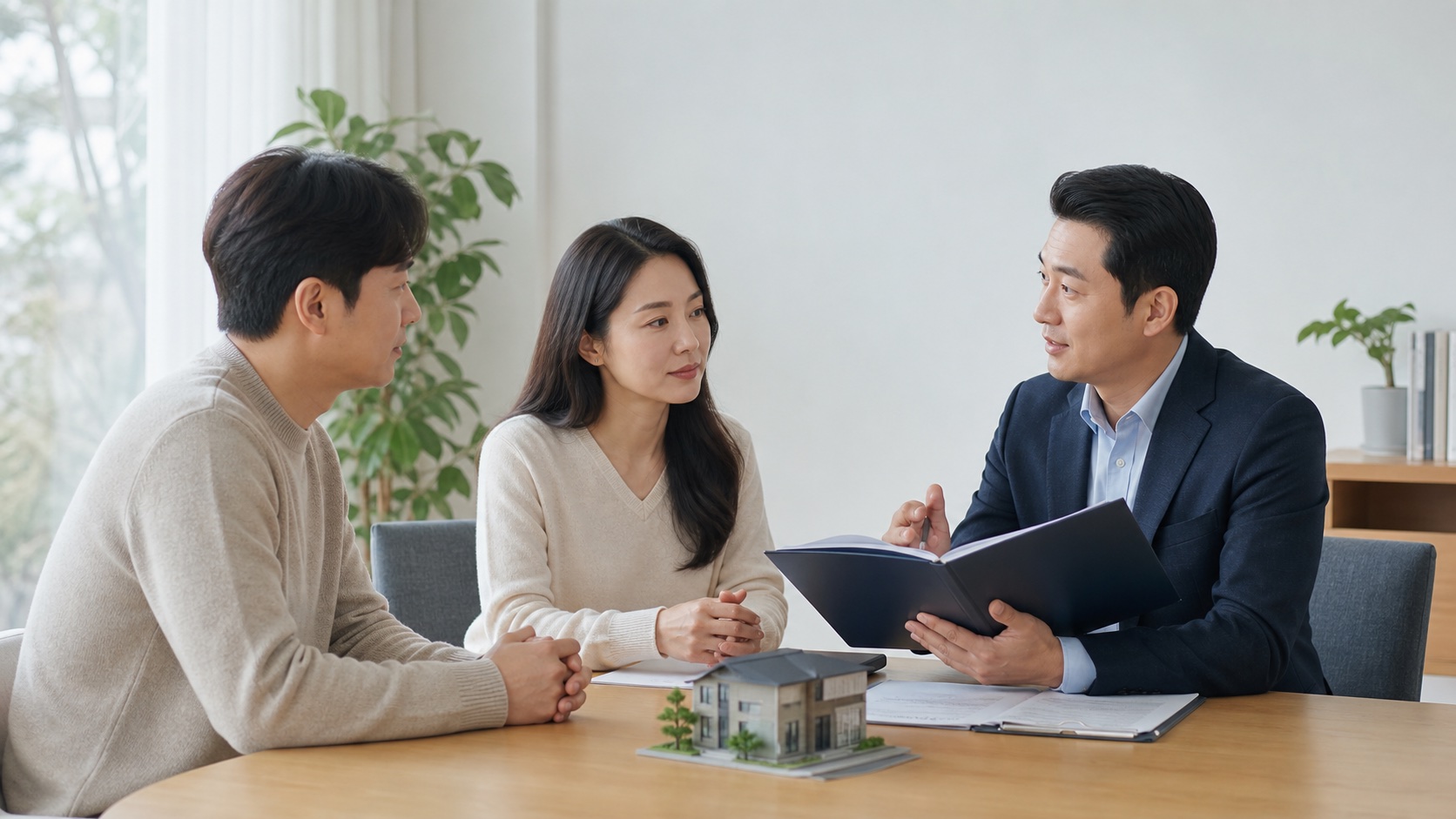 상속인 한 명이 부동산 지분을 받는 대신 다른 상속인에게 현금 정산자료를 건네는 상담 장면