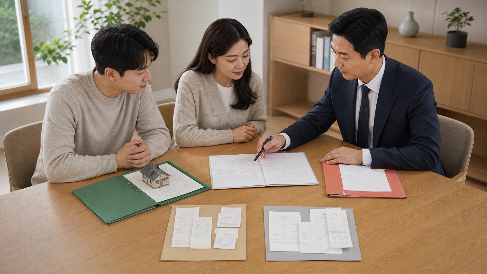 상속인이 주택 서류와 금융자산 및 채무와 장례비 증빙을 항목별로 확인하는 모습