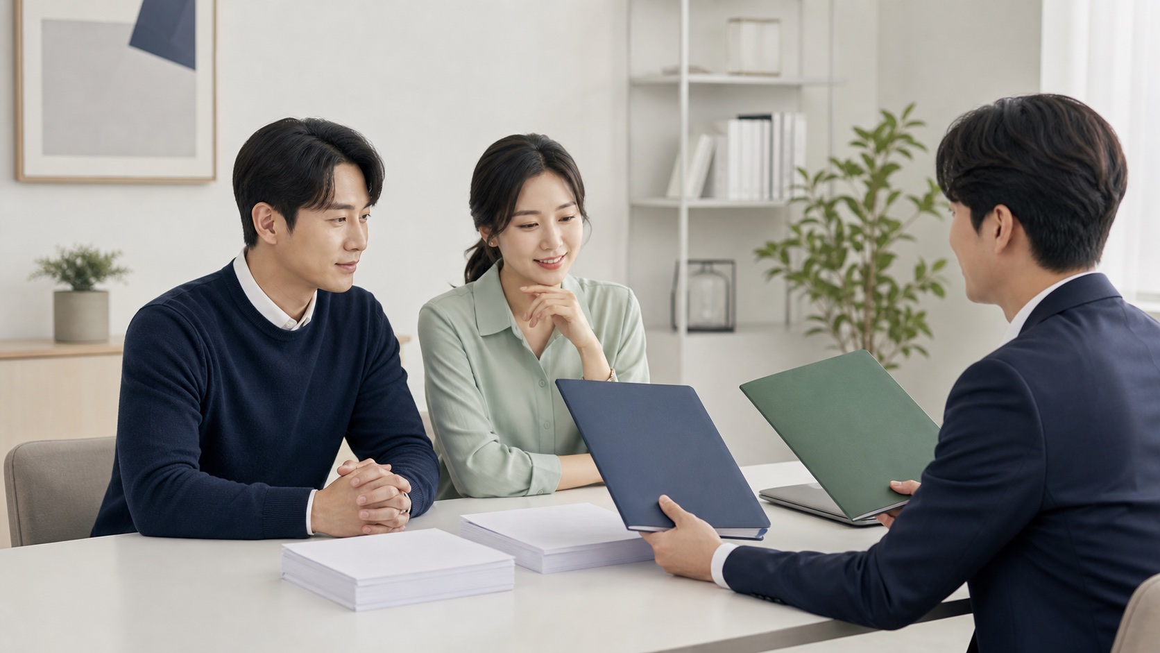 직장인과 자영업자가 소득확인 자료를 놓고 일반형과 서민형 ISA 비과세 한도를 비교하는 모습