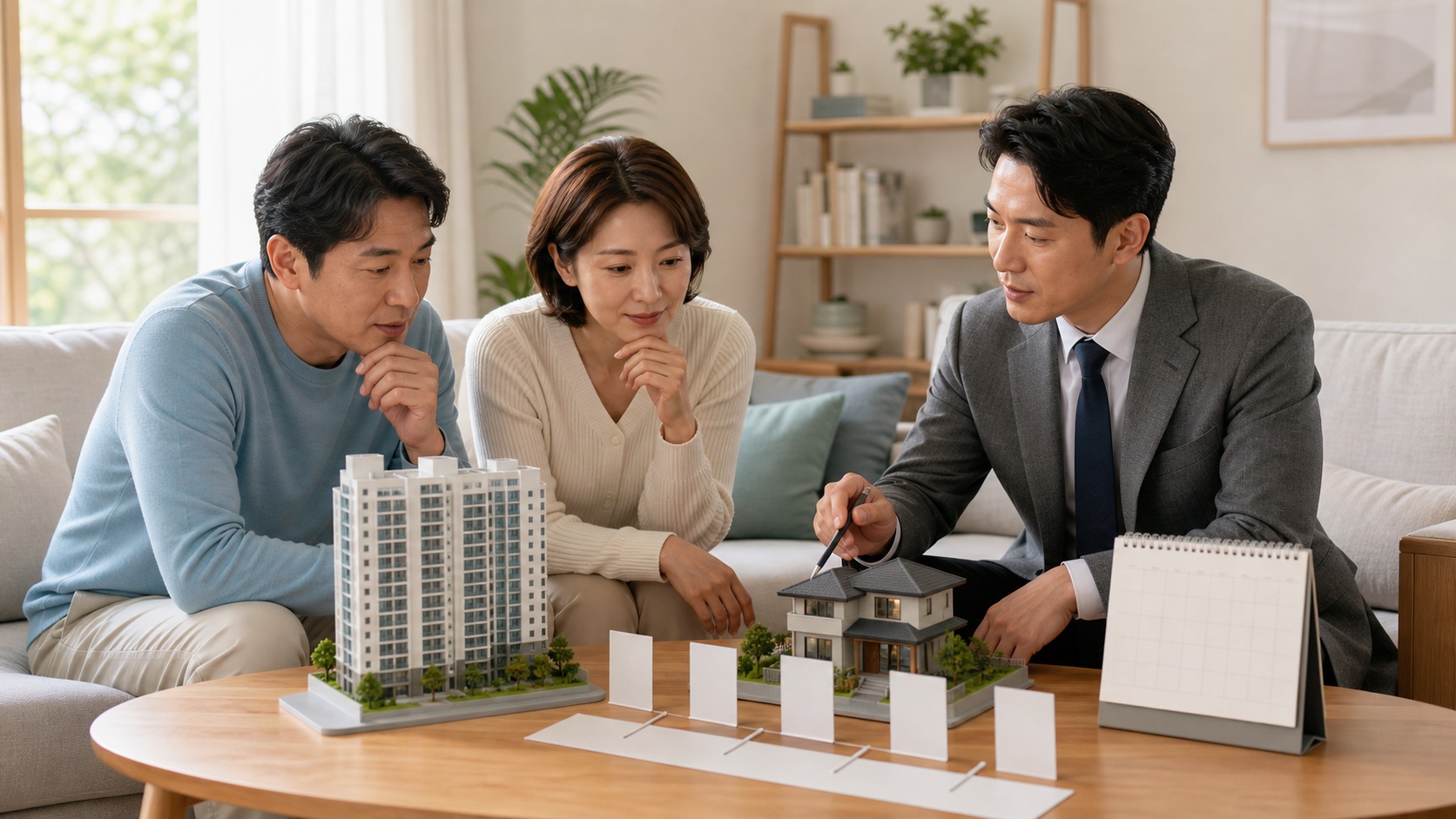 한 채의 기존주택과 일시적 두 번째 주택 자료를 놓고 종부세 특례를 검토하는 부부