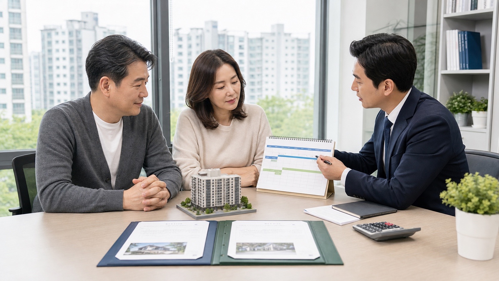 오래 보유하고 거주한 주택 소유자가 세무 전문가와 장기보유특별공제율을 계산하는 모습
