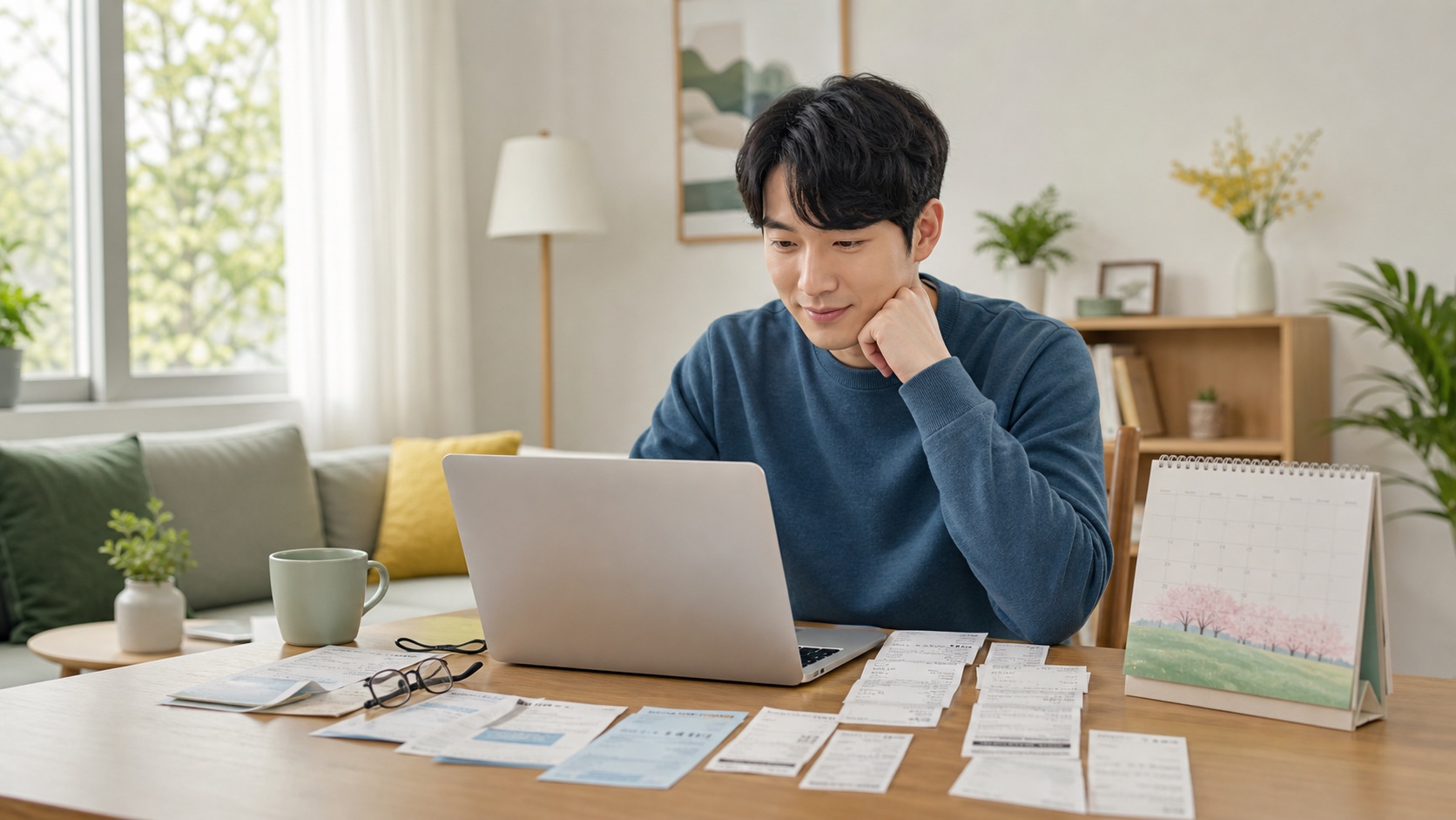 퇴사자가 홈택스 근로소득 신고 화면과 공제 증빙을 확인하는 모습