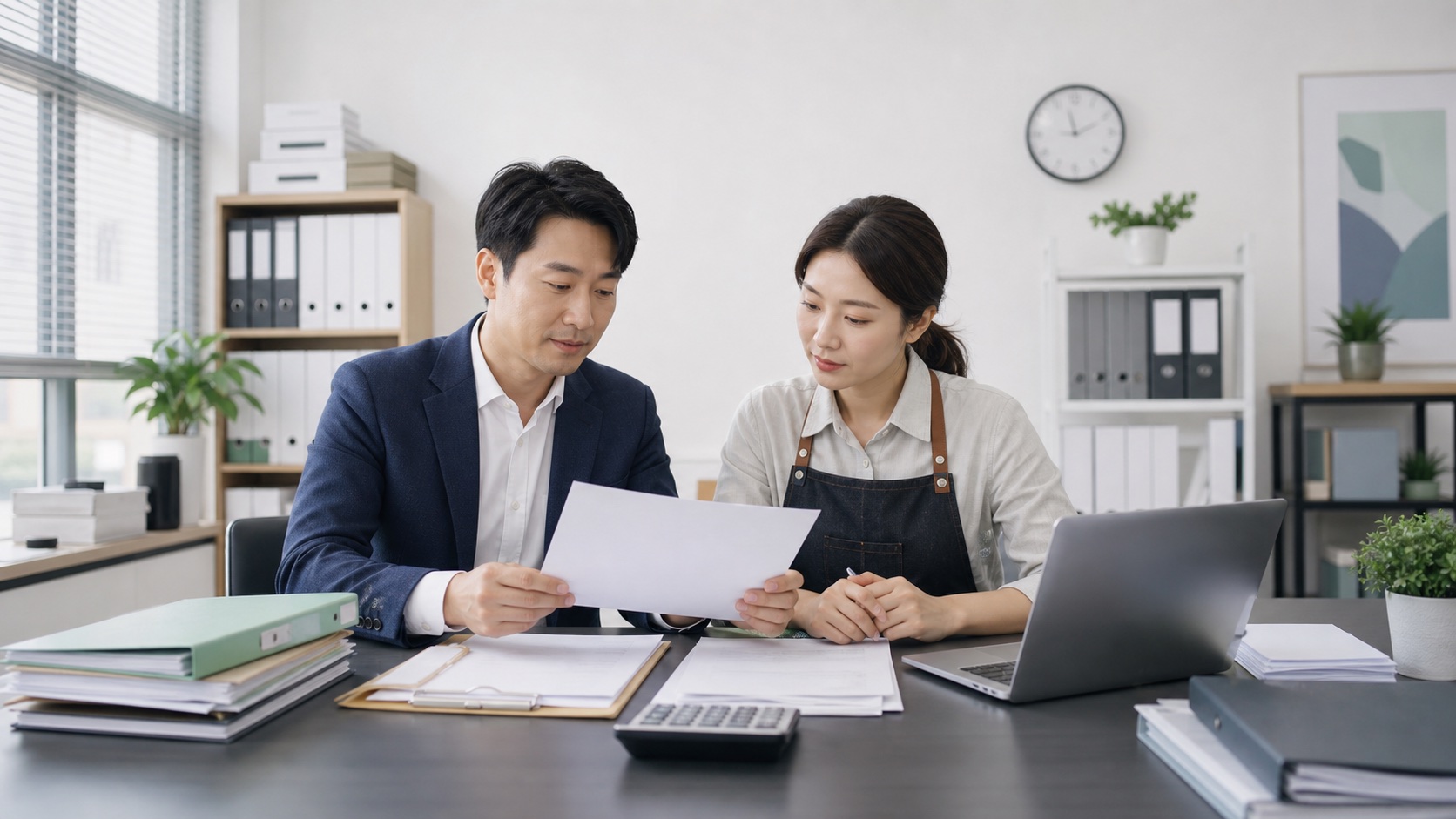 사업자가 세무전문가와 대손세액 공제신고서 및 법원 증빙을 전자신고용으로 정리하는 모습