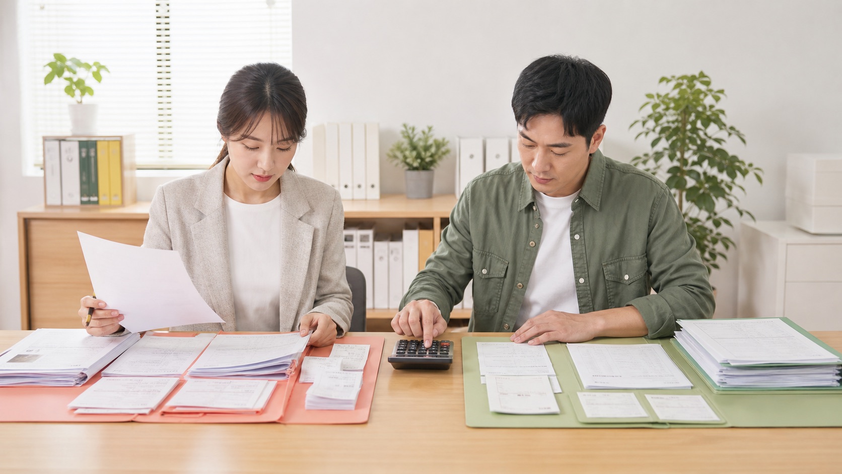 사업자가 매출세액 자료와 공제 가능한 매입세액 자료를 양쪽에서 비교하는 모습