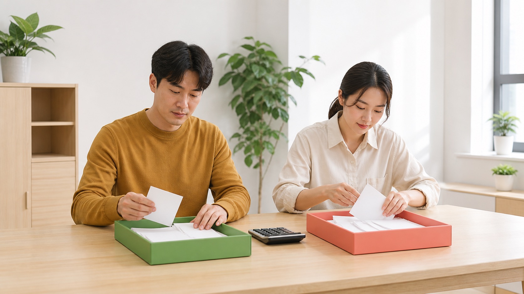 사업자가 공제 가능한 세금계산서와 공제되지 않는 지출 증빙을 구분하는 모습