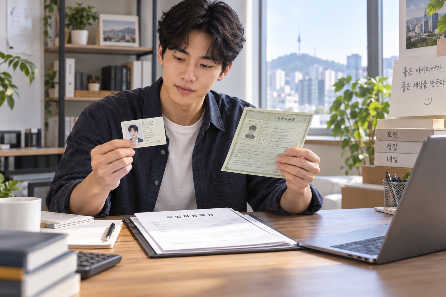 창업자가 생년월일과 병역 증빙을 사업자등록 자료와 비교하는 모습